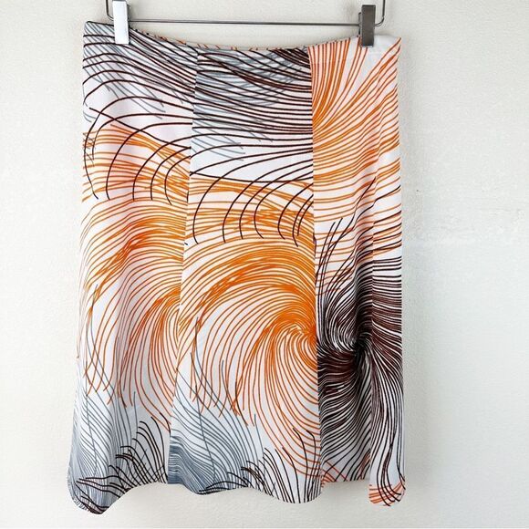 Vintage 70s Skirt Midi Swirl Hippie Brown Orange Groovy Midi Skirt - Picture 4 of 6